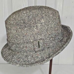 Vintage Grey Tweed Wool Trilby Hat Fedora Short Brim Self Band Mod 60s Walking 7